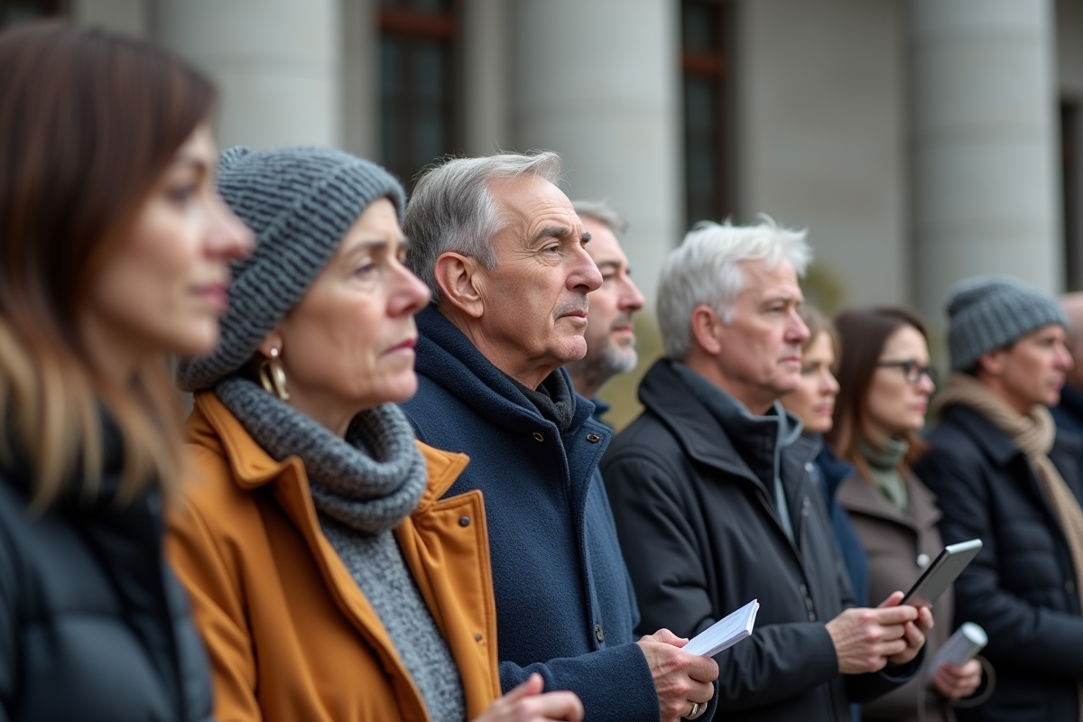 Groupe de citoyens québécois devant l