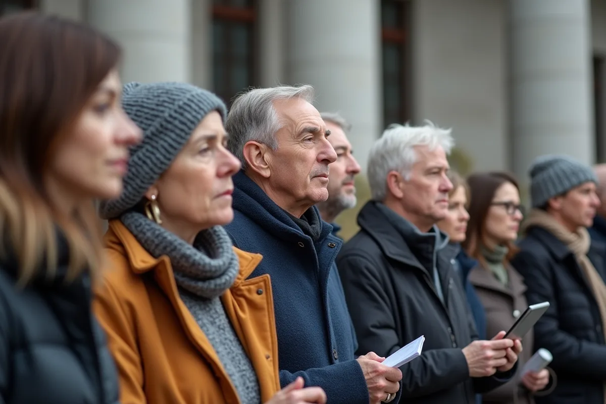 Groupe de citoyens québécois devant l