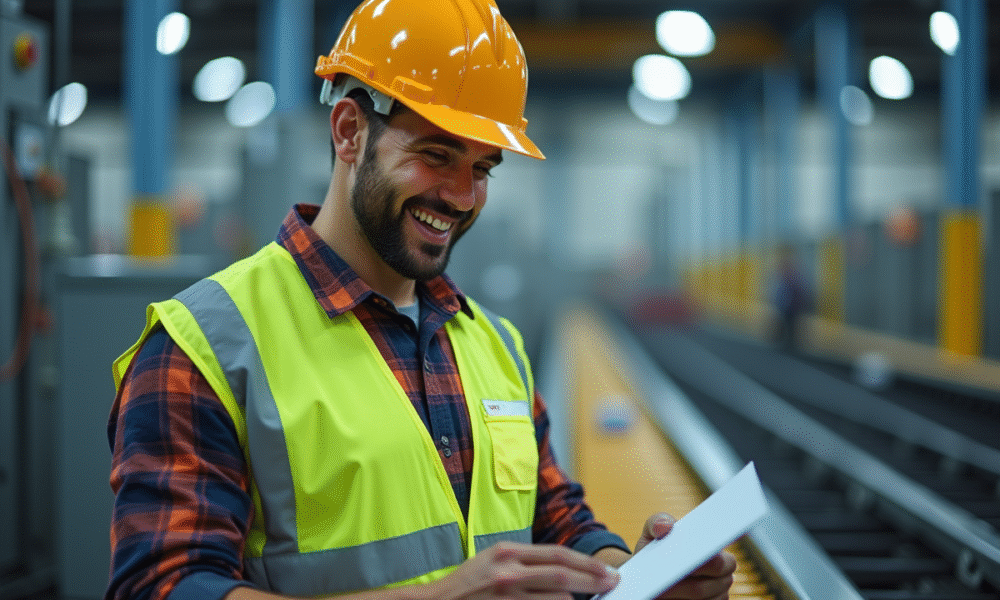 Inspecteur de qualité contrôlant des produits en usine