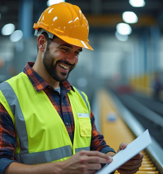 Inspecteur de qualité contrôlant des produits en usine
