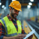 Inspecteur de qualité contrôlant des produits en usine