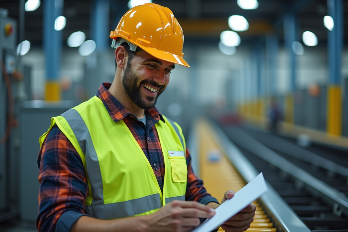 Inspecteur de qualité contrôlant des produits en usine
