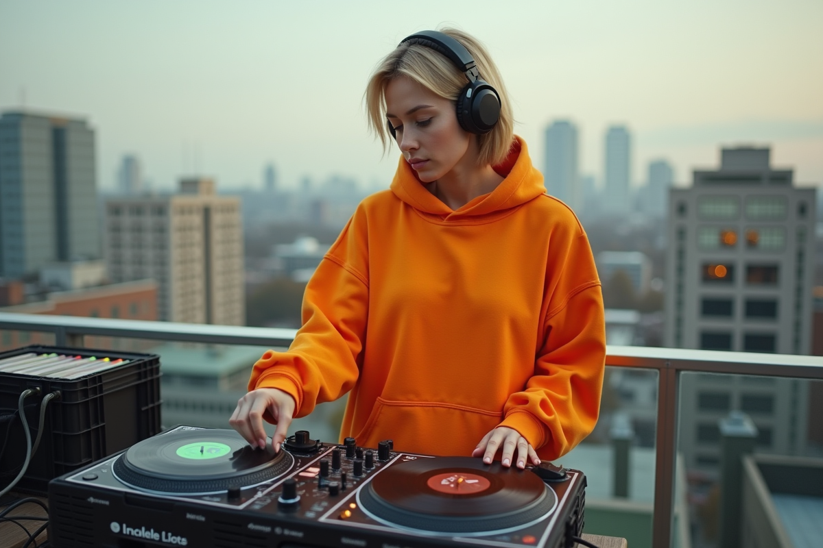 DJ femme choisissant des vinyles lors d