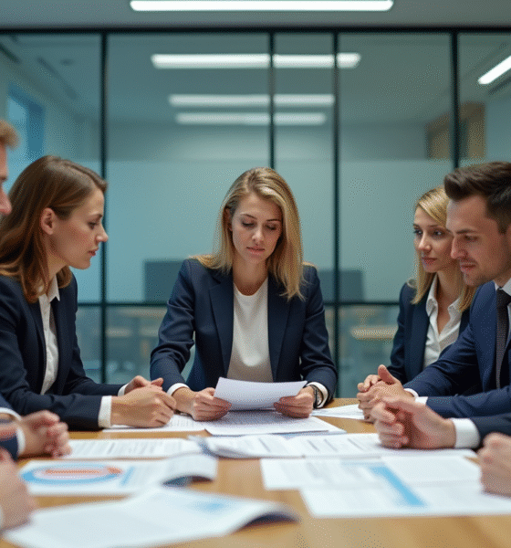 Groupe de professionnels en réunion d'affaires en salle moderne