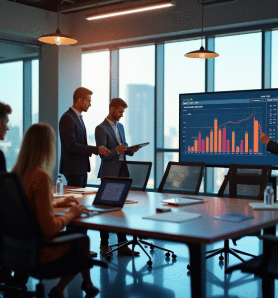 Équipe professionnelle en réunion dans un bureau moderne