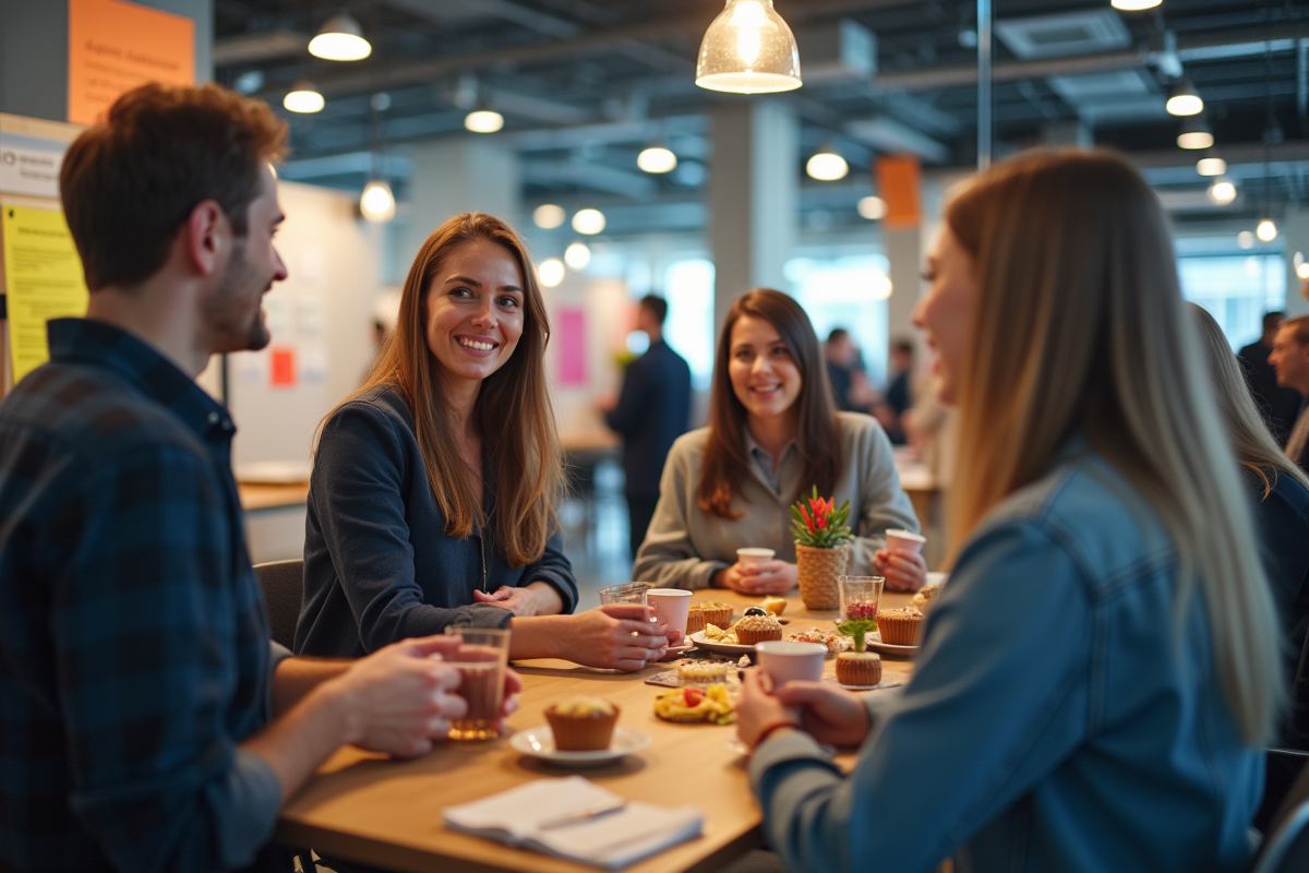 Employes souriants lors d un evenement en entreprise
