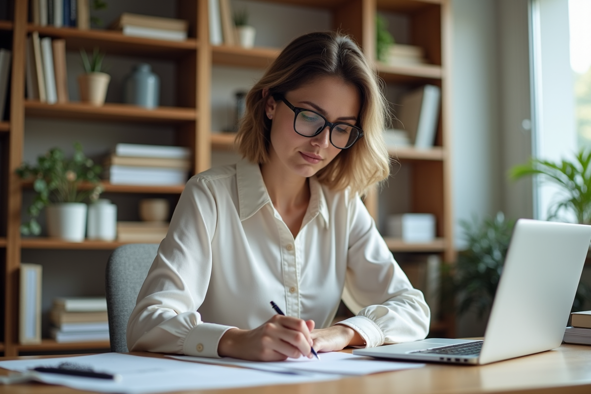 Femme en train d'envoyer une lettre dans un bureau lumineux