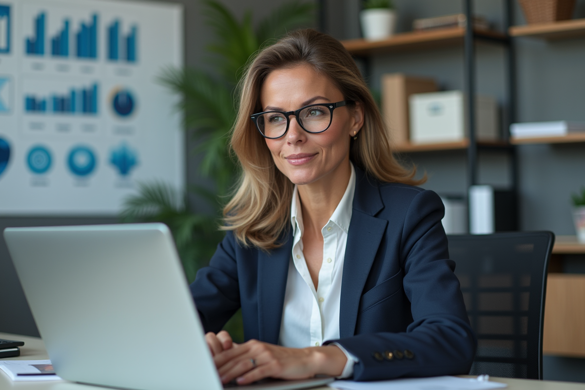 Femme gestionnaire IT travaillant sur son ordinateur portable