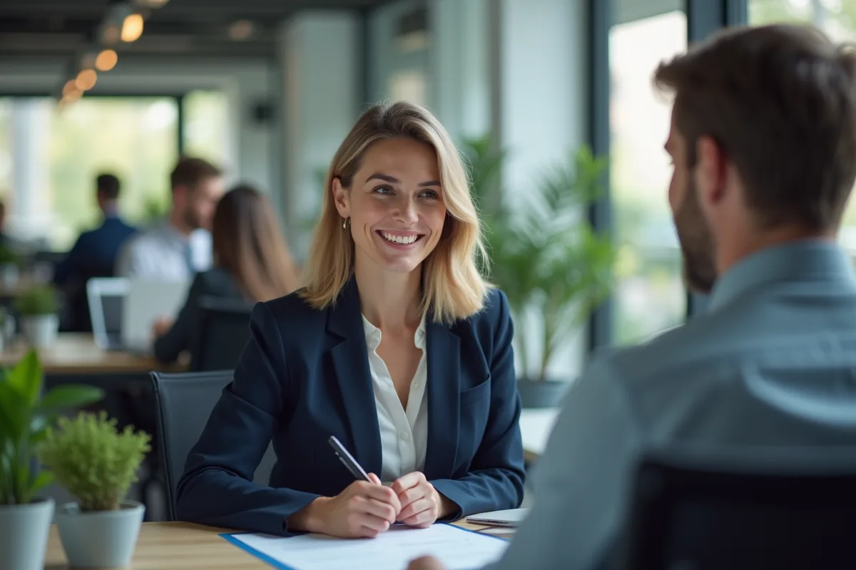 Femme d'affaires souriante dans un bureau moderne