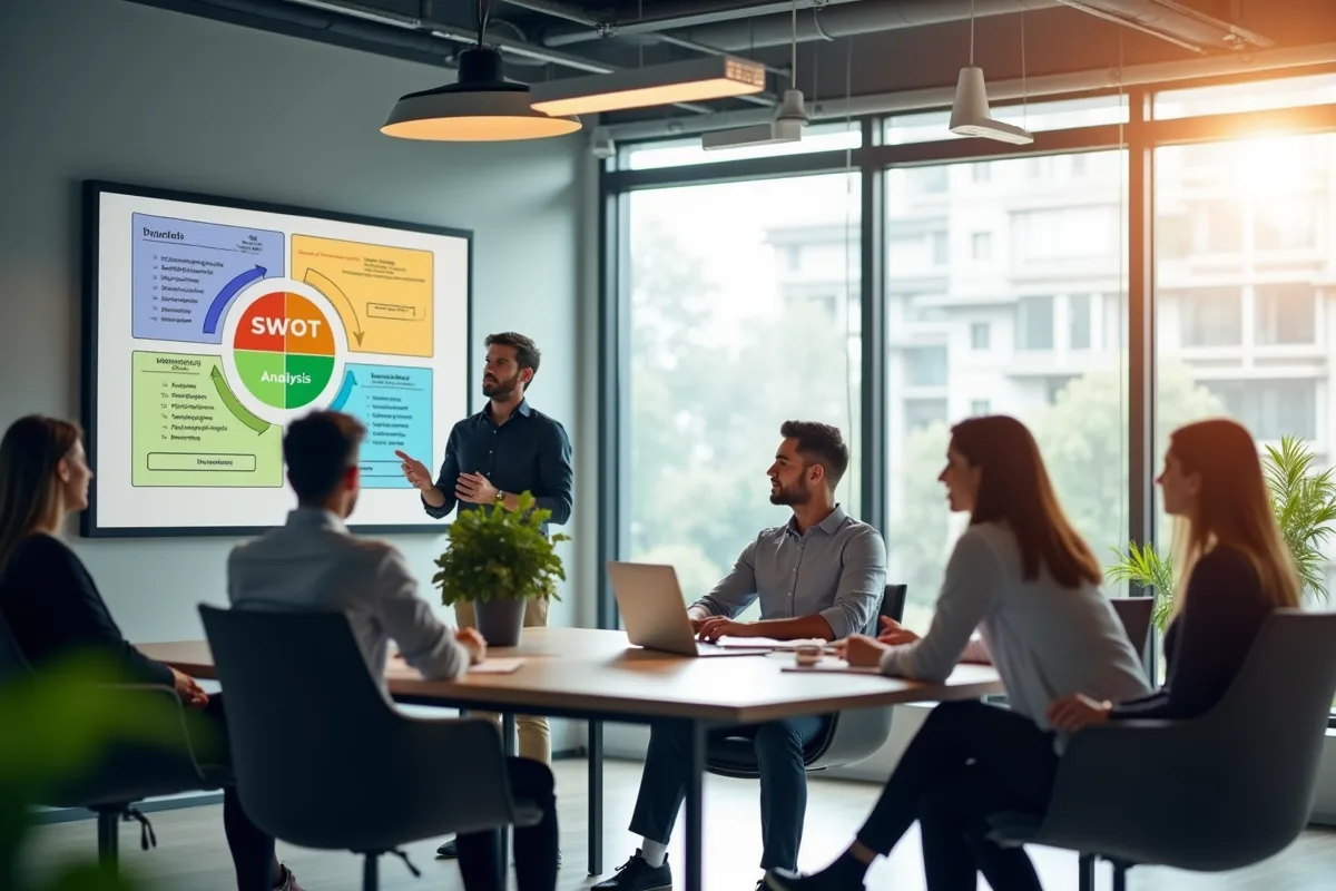 Matrice SWOT illustrant les forces, faiblesses, opportunités et menaces d'une entreprise