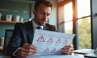 Responsable d'affaires examine un document avec avertissements
