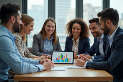 Groupe de professionnels en réunion dans un bureau moderne