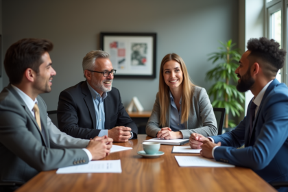 Groupe de professionnels en réunion dans un bureau moderne