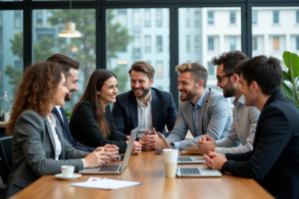 Groupe de professionnels collaborant dans un bureau moderne