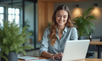 Jeune femme professionnelle souriante au bureau moderne