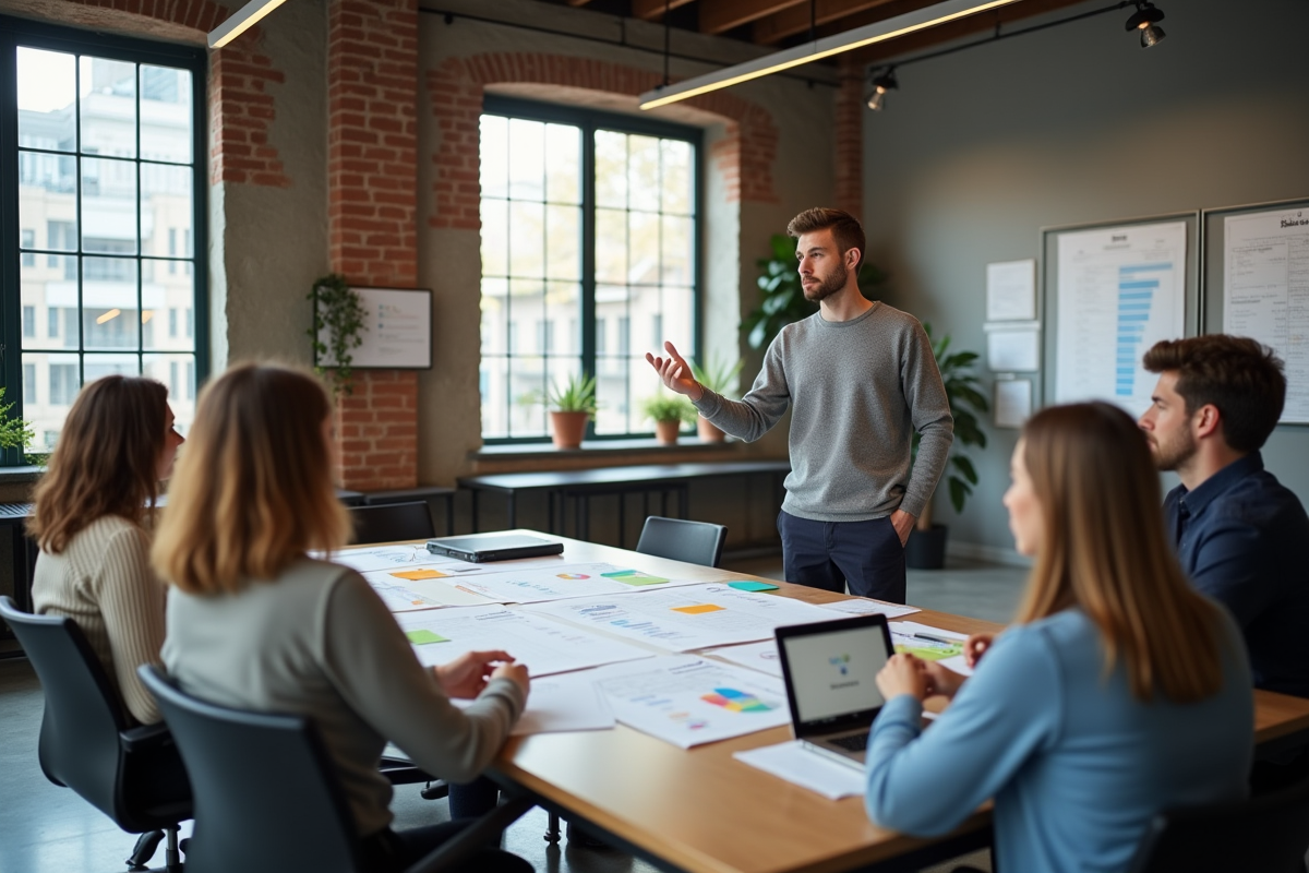 Jeune homme expliquant sa strategie startup