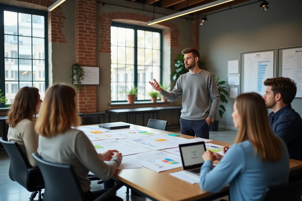 Jeune homme expliquant sa strategie startup