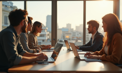 Groupe de jeunes professionnels collaborant dans un bureau lumineux à Bordeaux