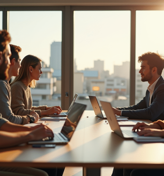 Groupe de jeunes professionnels collaborant dans un bureau lumineux à Bordeaux