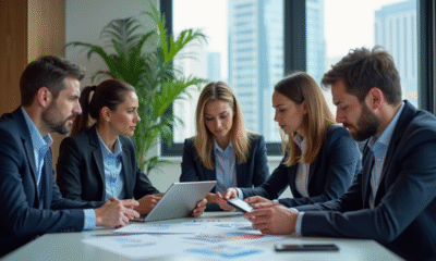 Groupe de professionnels en réunion dans un bureau moderne