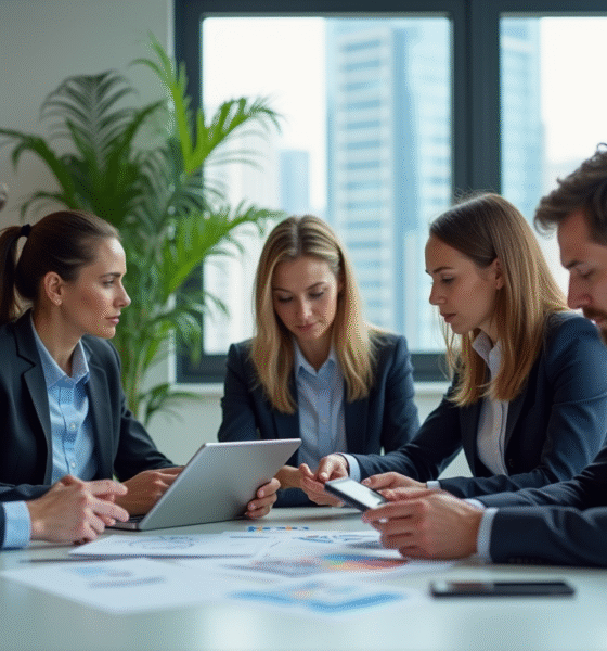 Groupe de professionnels en réunion dans un bureau moderne