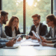 Groupe d'employes divers lors d'une reunion de travail